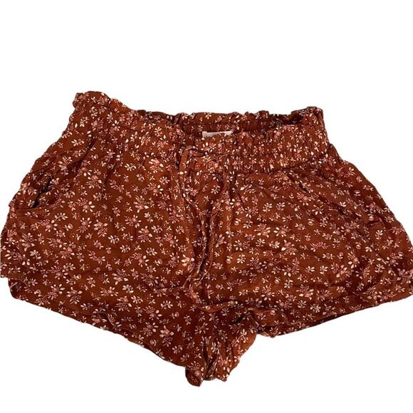 Aeropostale High Rise Short Womens XS Brown Floral Gartered Waist Drawstring - Picture 1 of 5